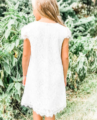 Chloe Cap Sleeve Lace Dress in White